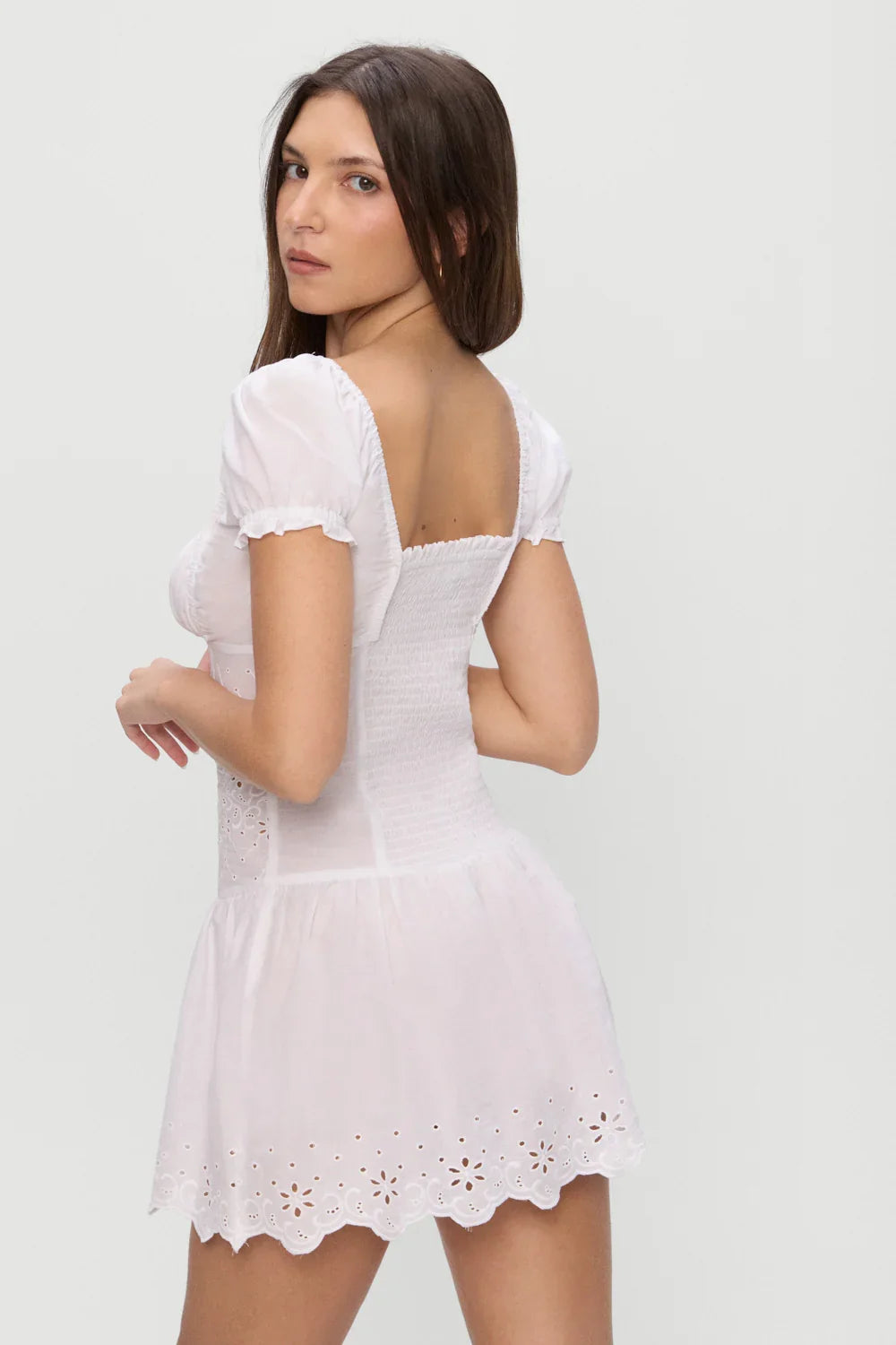 Lucien Cotton Embroidered Mini Dress Optic White