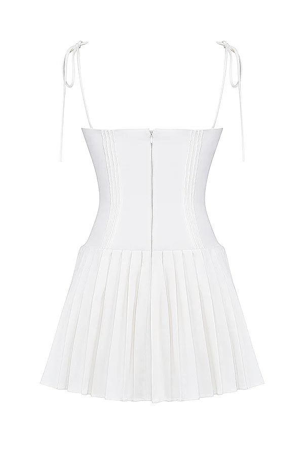 white pleated mini dress
