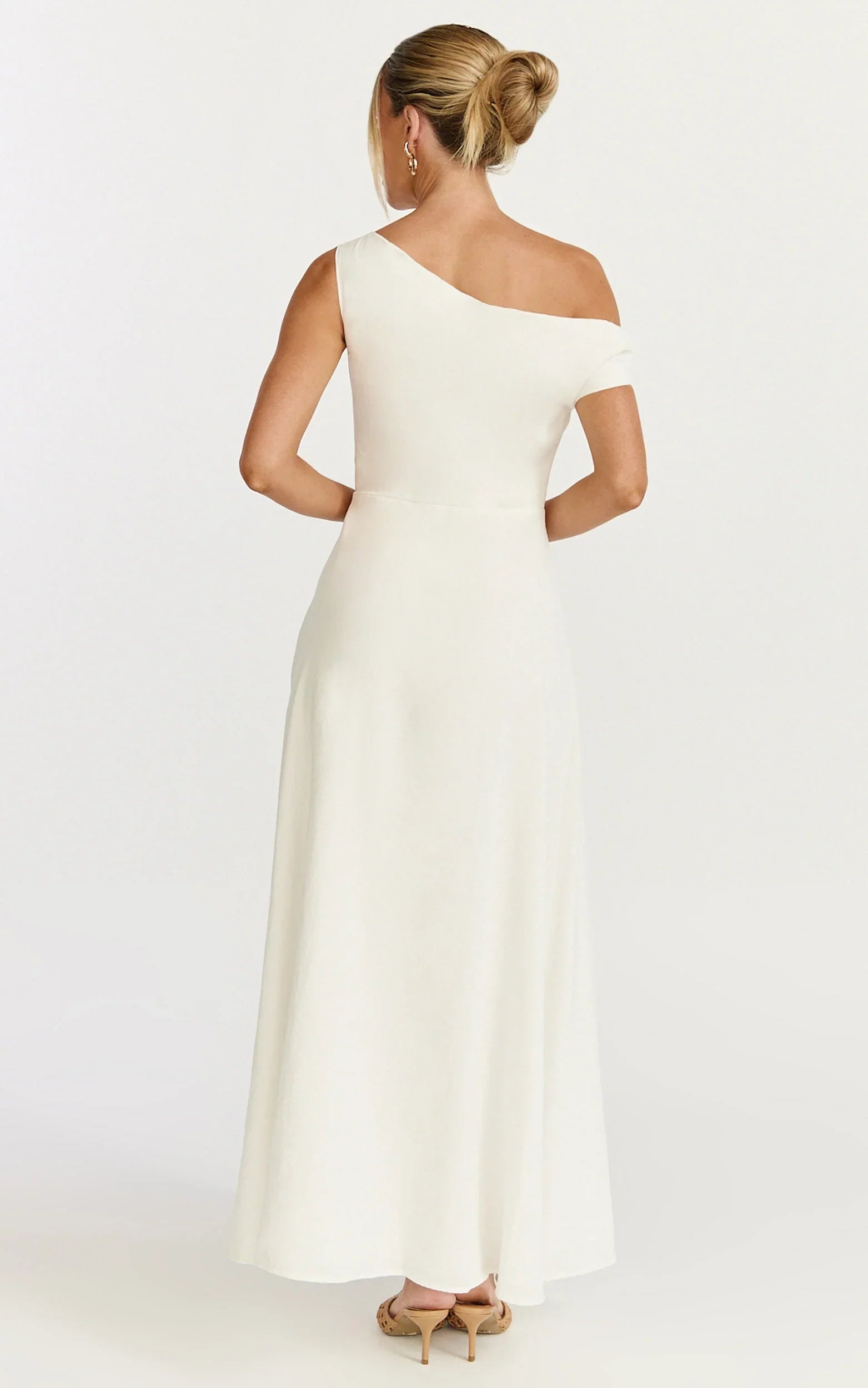 Amber Midi Dress Off The Shoulder Hardware Detail A Line Dress in White
