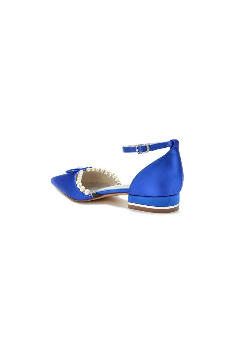 Pearl Bow Buckle Strap Pointed Toe Flats