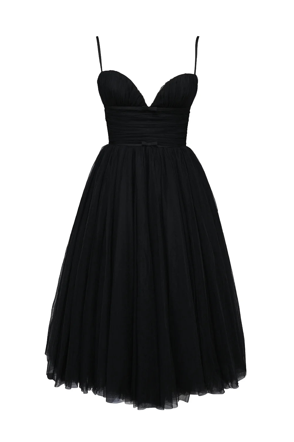 black tulle ruched bodice midi dress sale