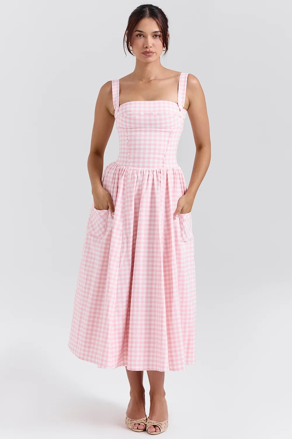 strawberry shortcake gingham midi sundress