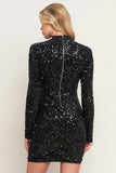 WHIMS OF FATE BLACK SEQUIN MINI DRESS WITH LONG SLEEVES