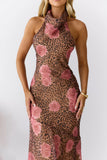 Savanna Rose Halter Maxi Dress Leopard