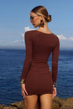 EVELYN SLEEVED CUT OUT MINI DRESS BITTER CHOCOLATE