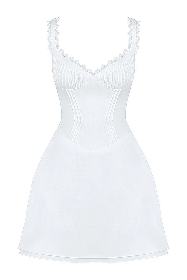 white pin tuck mini dress