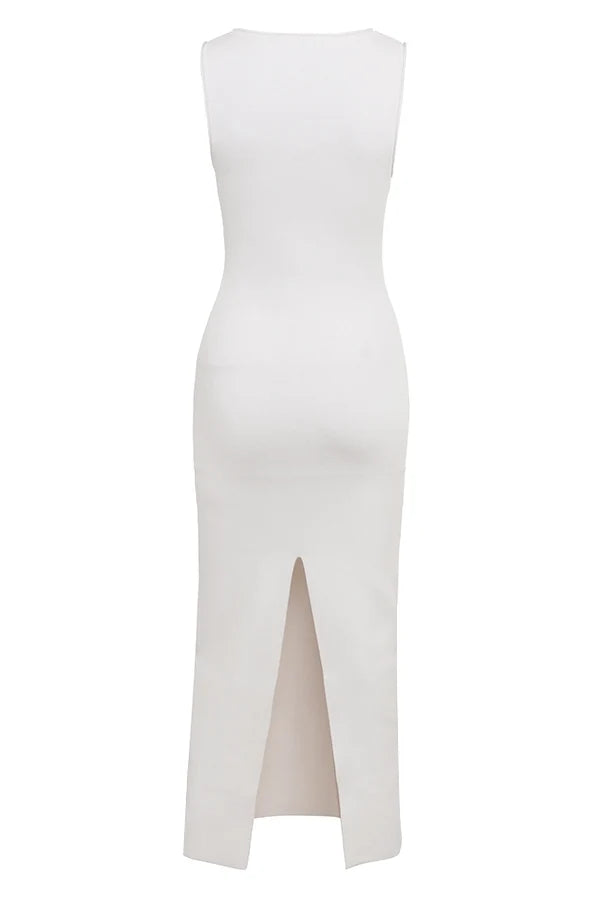 white sleeveless maxi dress