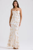 white gold jacquard satin gown