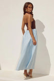 SAMMI HALTER MIDI DRESS CHOCOLATE SKY BLUE