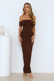Soft Whispers Off Shoulder Maxi Dress Brown