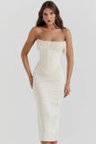 vintage cream embellished strapless dress