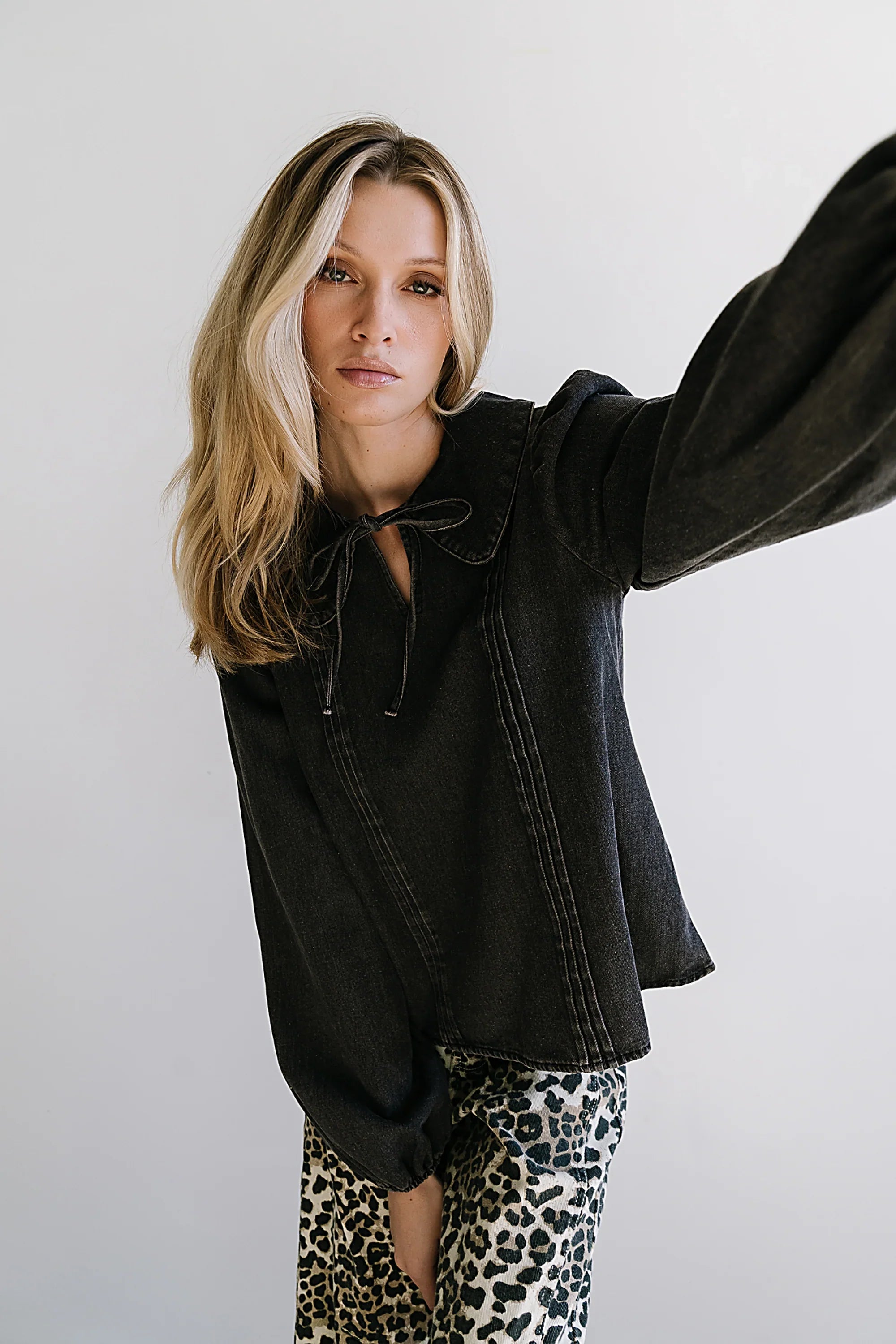 Monique Pleated Blouse in Black
