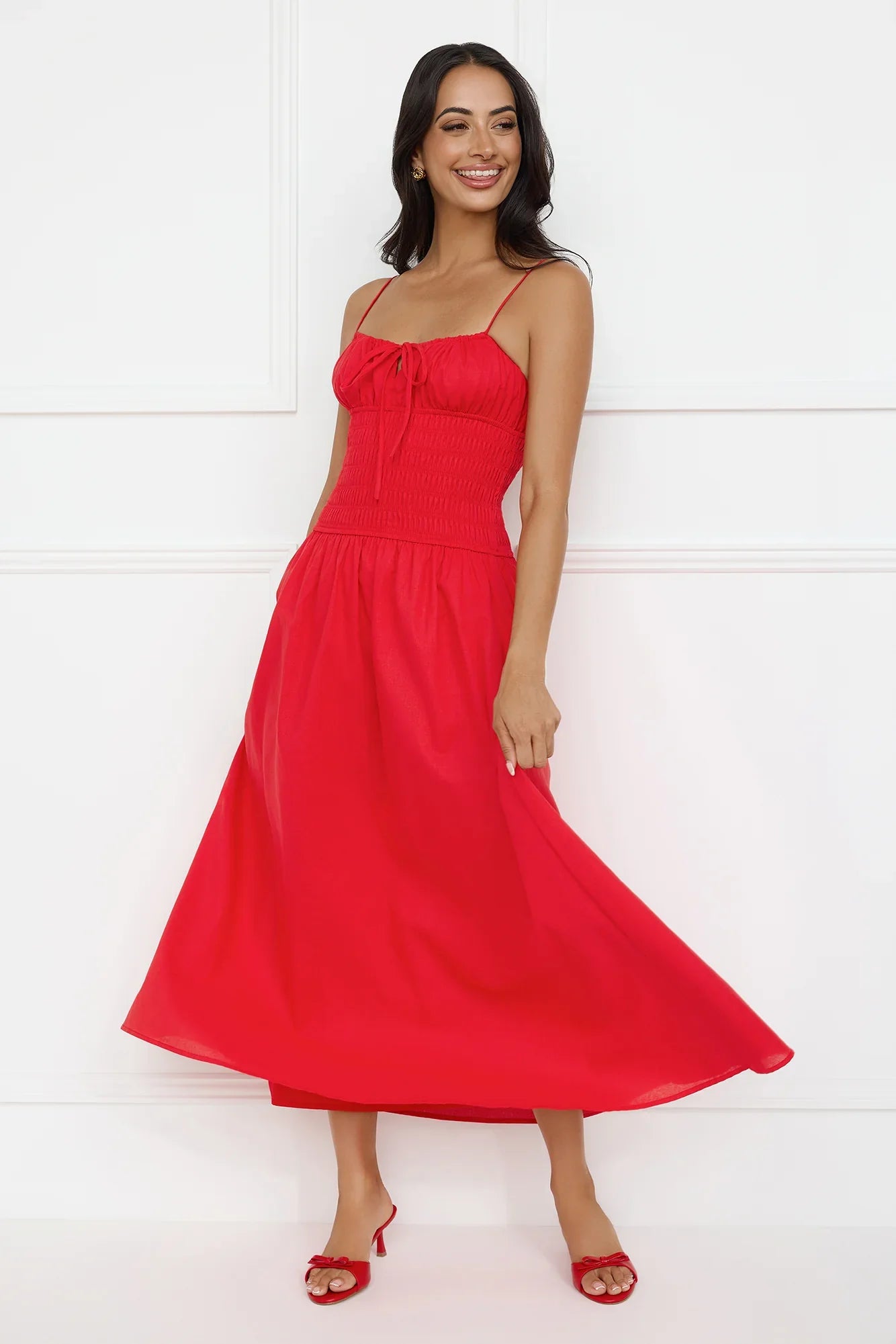 Starfall Garden Linen Blend Maxi Dress Red