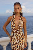 LEXIE LOW PLUNGE HALTER MAXI DRESS ARIZONA CHOC