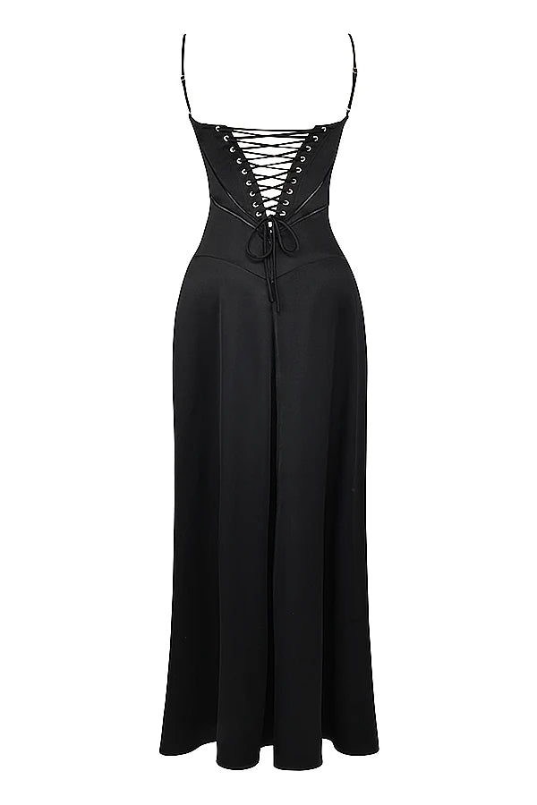 black lace up maxi dress