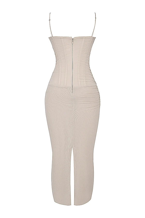 sand stretch mesh maxi dress
