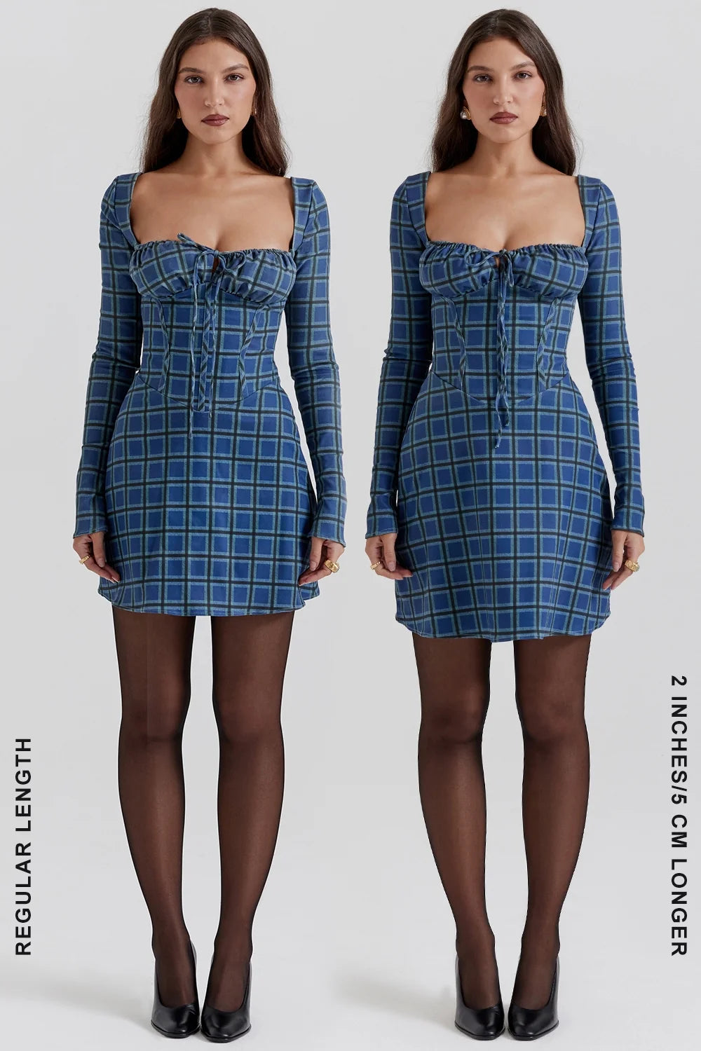 blue tartan corset mini dress