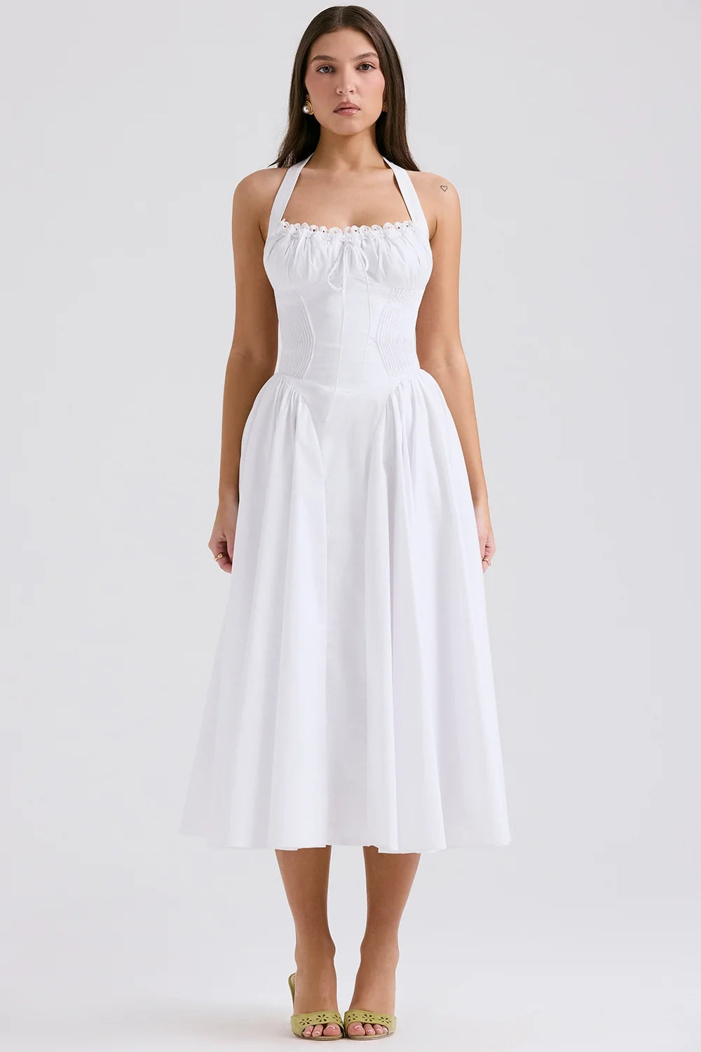white cotton halter sundress