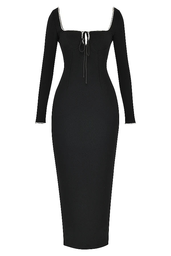 black crystal embellished maxi dress