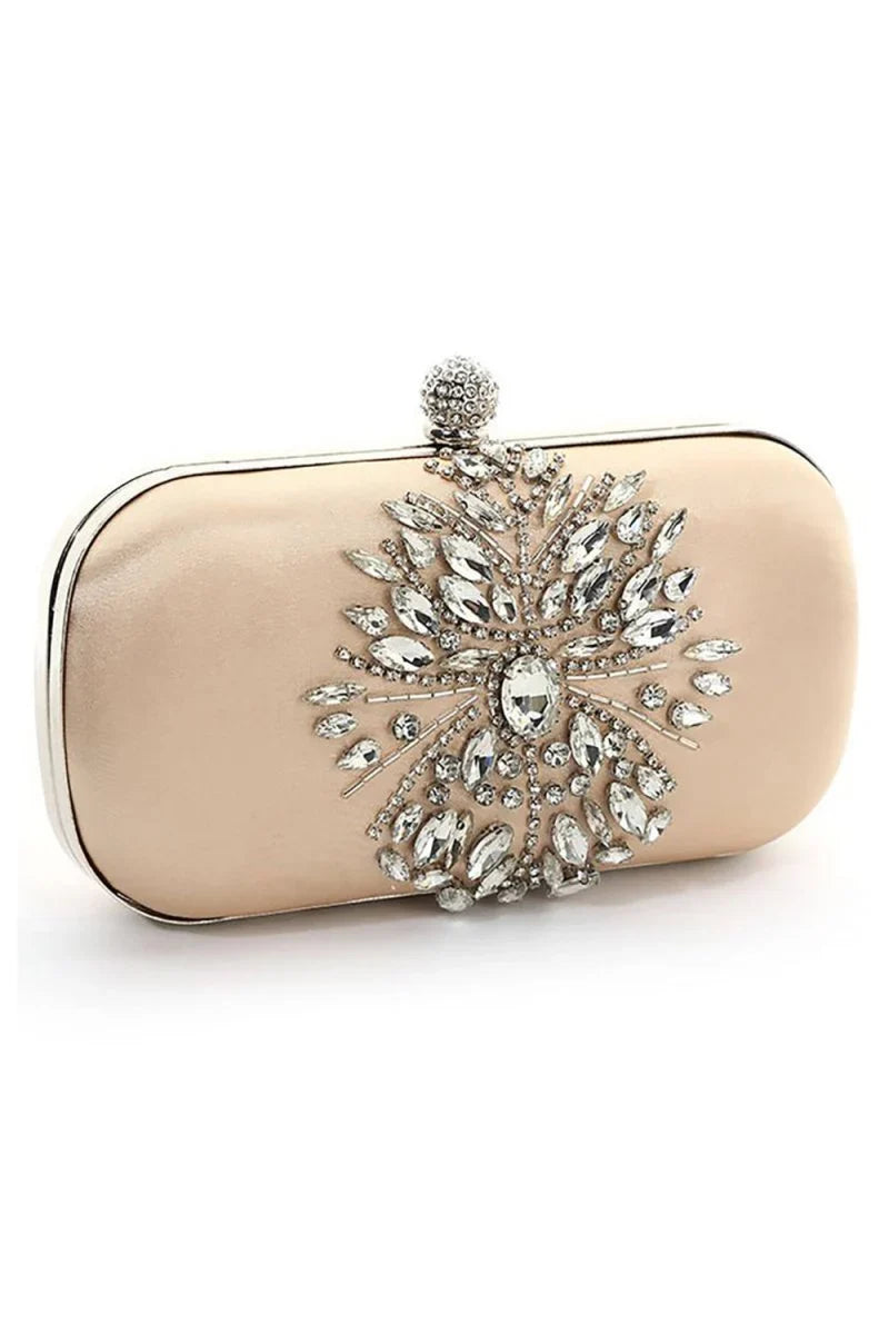 Beige Rhinestones Square Party Handbag