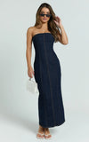 Keziah Maxi Dress Denim Strapless Bodycon Dress in Indigo Wash