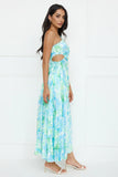Emerald Ice One Shoulder Satin Pleated Maxi Dress Blue