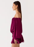 Eira Balloon Sleeve Mini Dress Plum