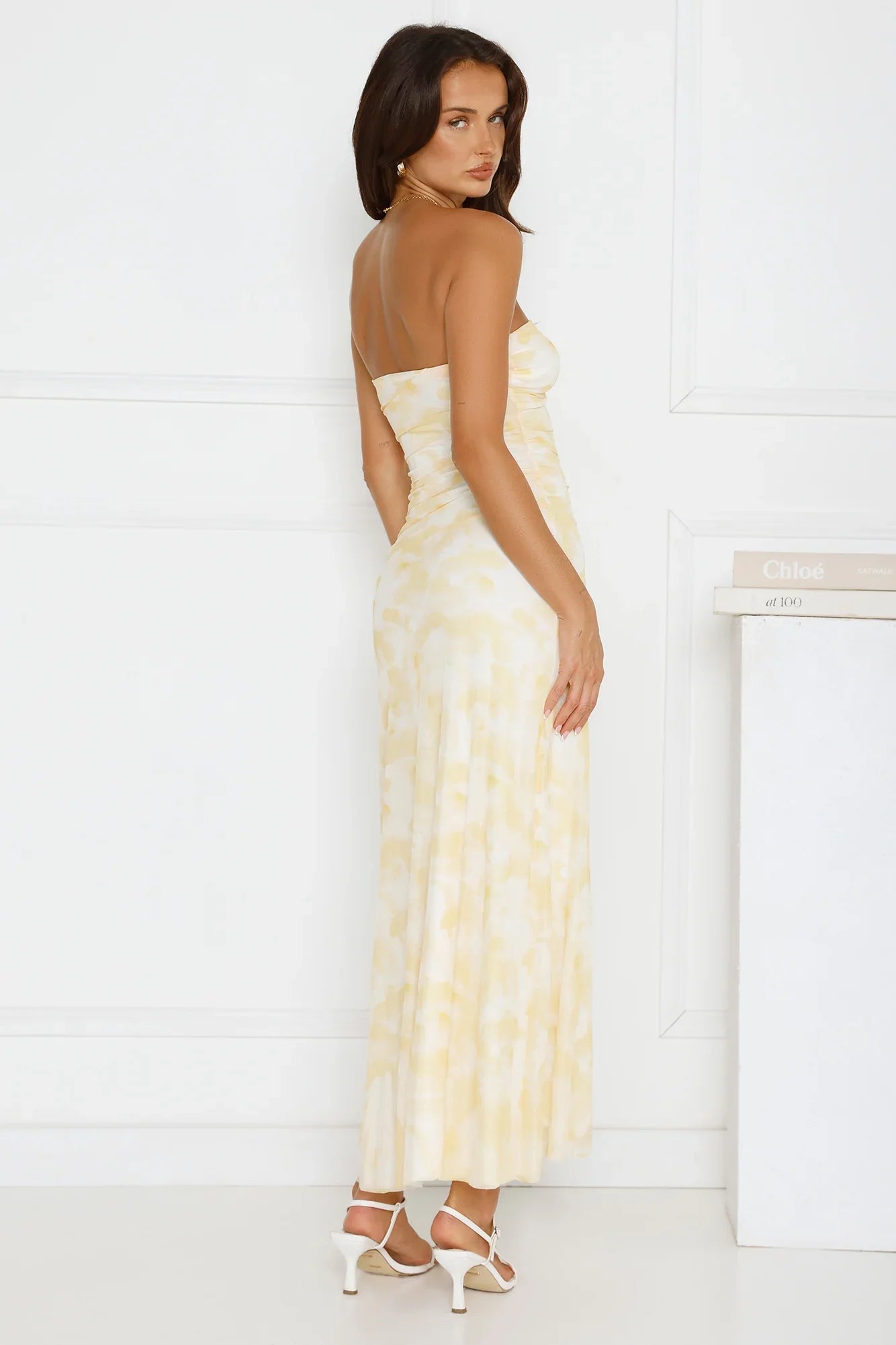 Gatsby Glow Strapless Mesh Maxi Dress Yellow