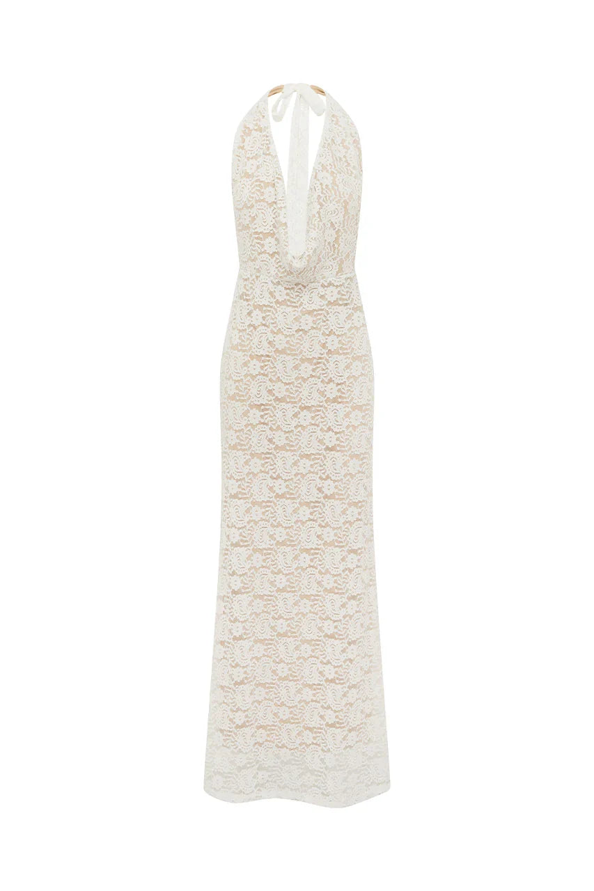 KYLO PLUNGE COWL MAXI DRESS WHITE