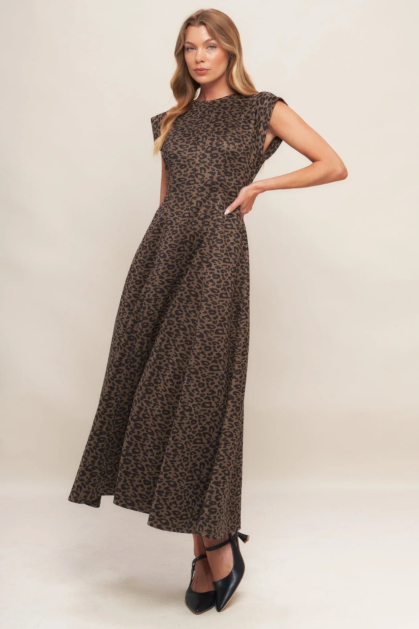 URBAN JUNGLE BROWN LEOPARD SUEDED KNIT MIDI DRESS