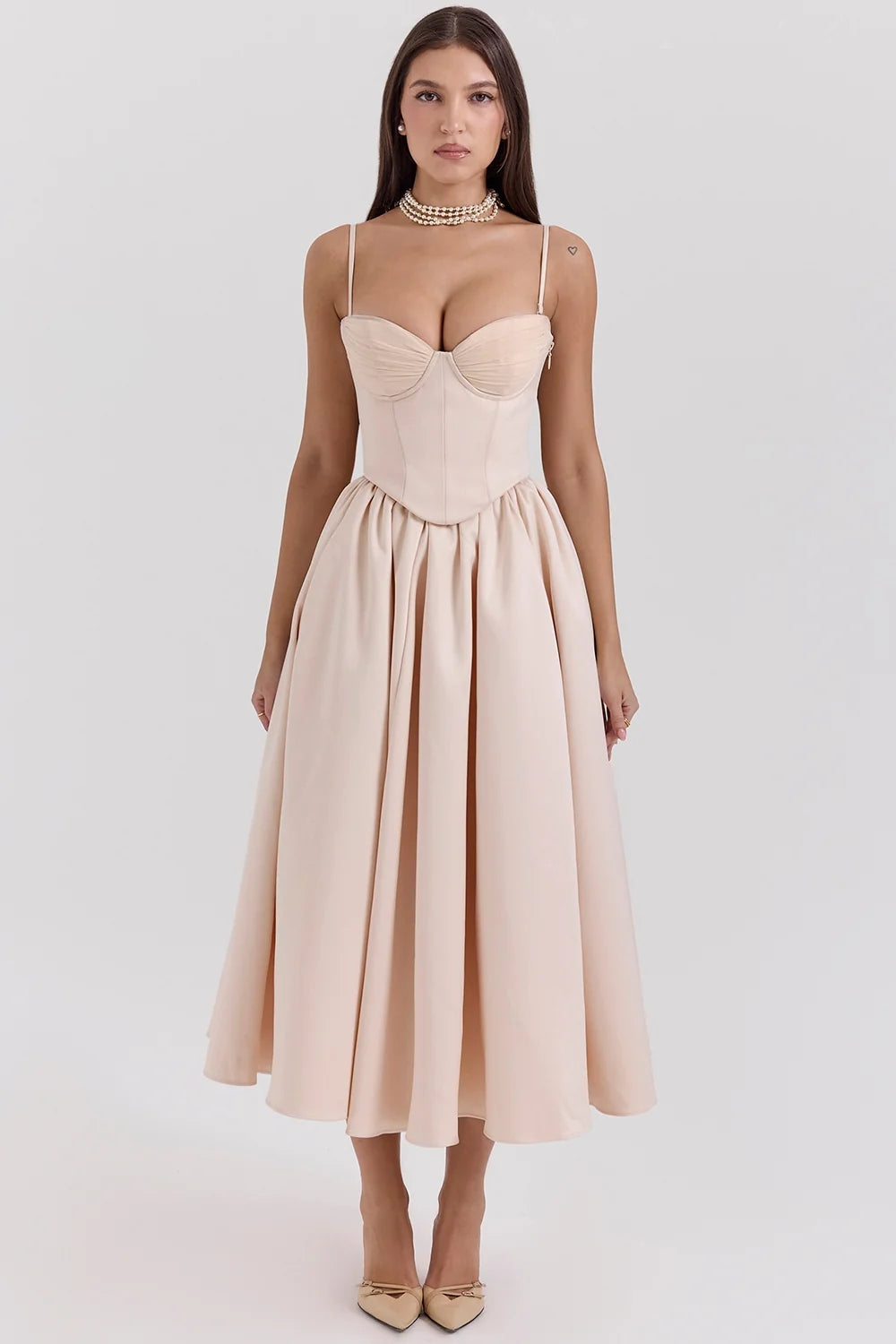 peach satin corset and skirt sale
