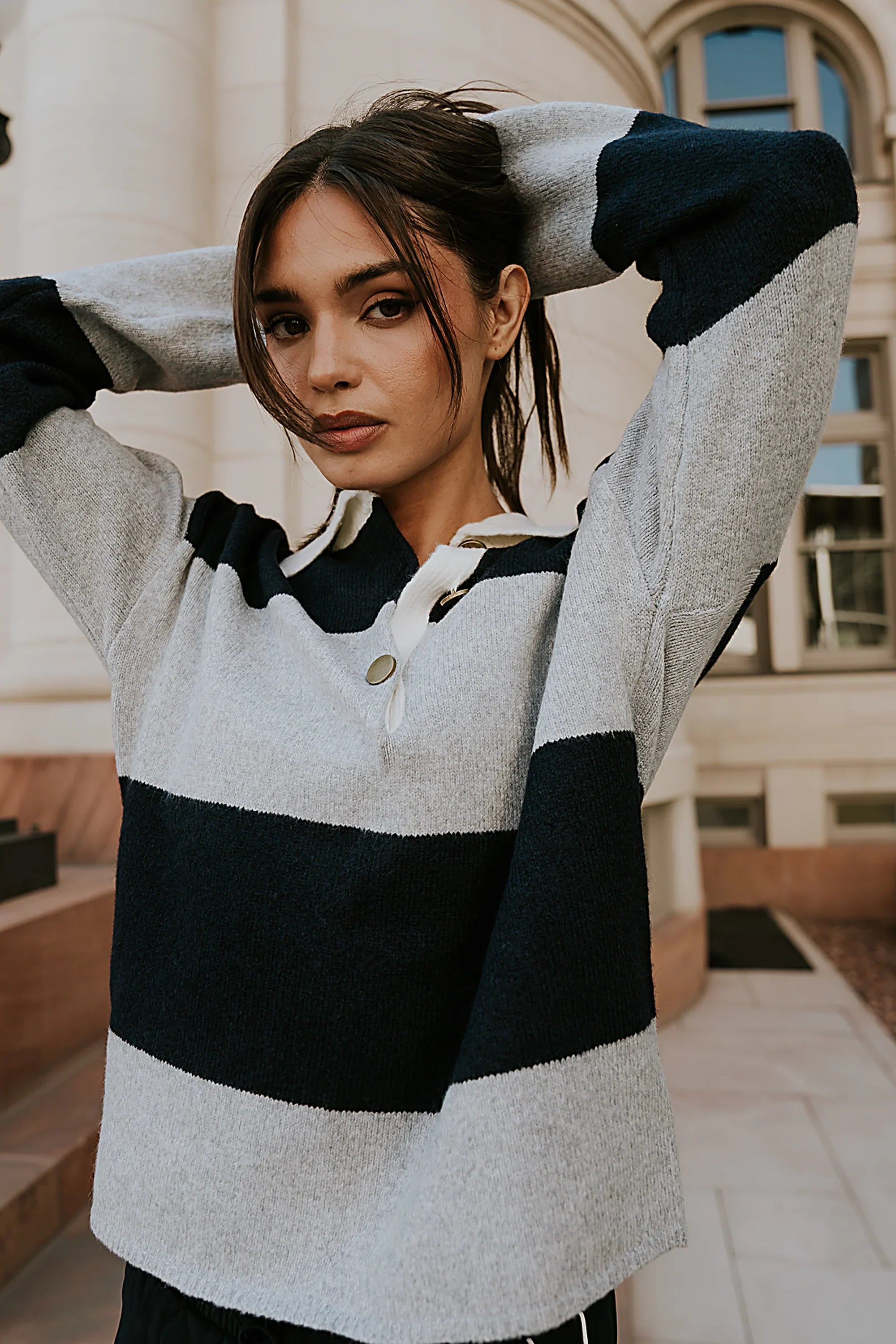 Kenzie Striped Sweater in Navy