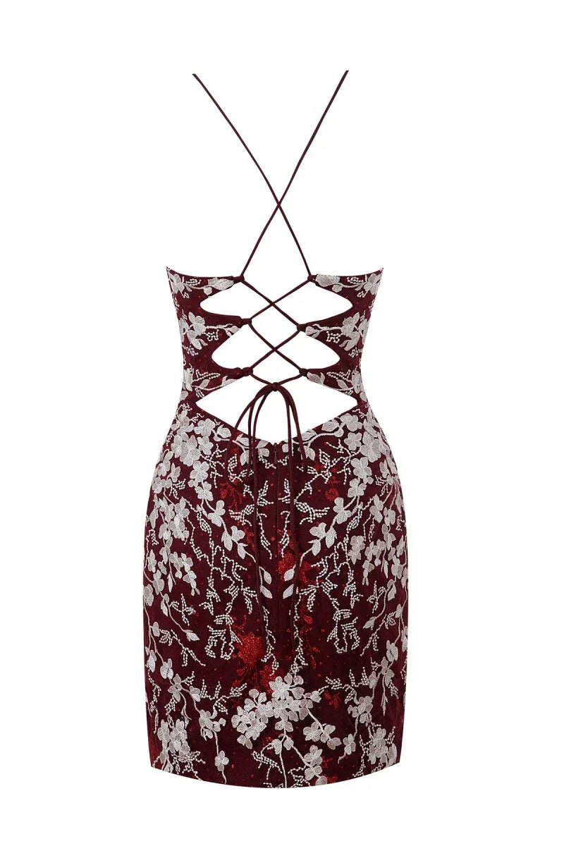 Sheath Short Spaghetti Straps Lace Homecoming Dress