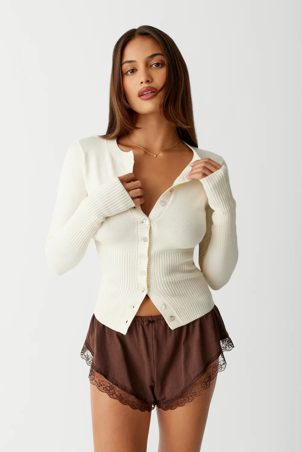 Lenon Cloud Knit Button Up Cardigan Porcelain