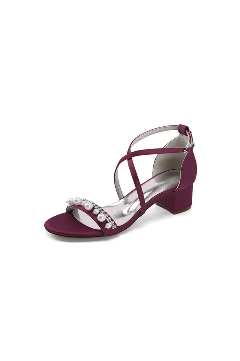Open Toe Pearl Hollow Out Chunky Heels