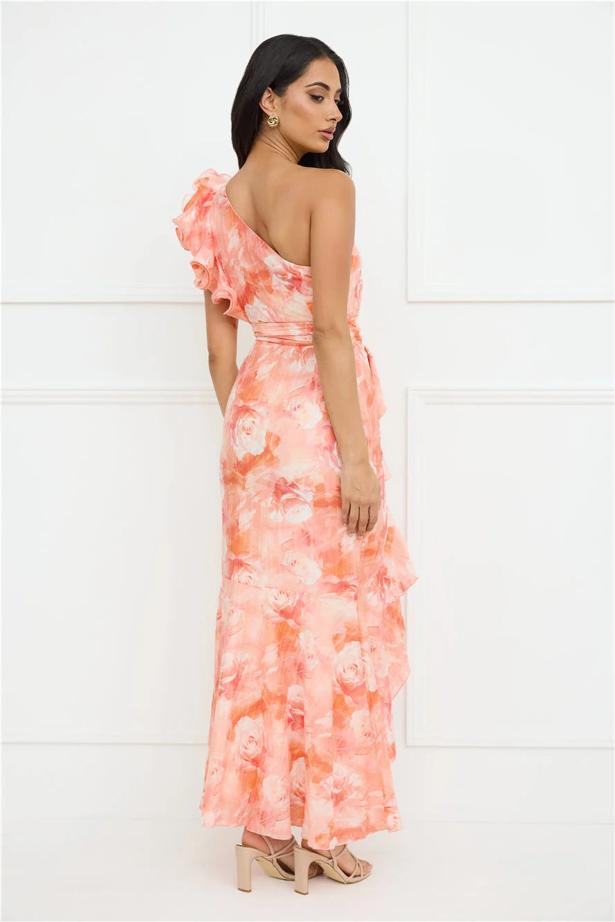 Serene Chic One Shoulder Maxi Dress Peach