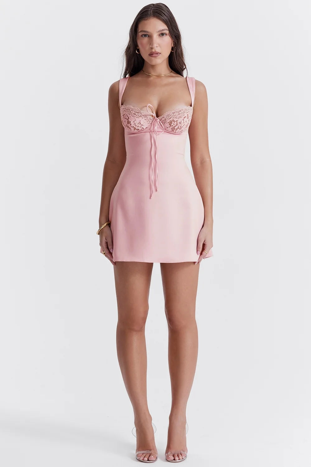 rose satin and lace mini dress
