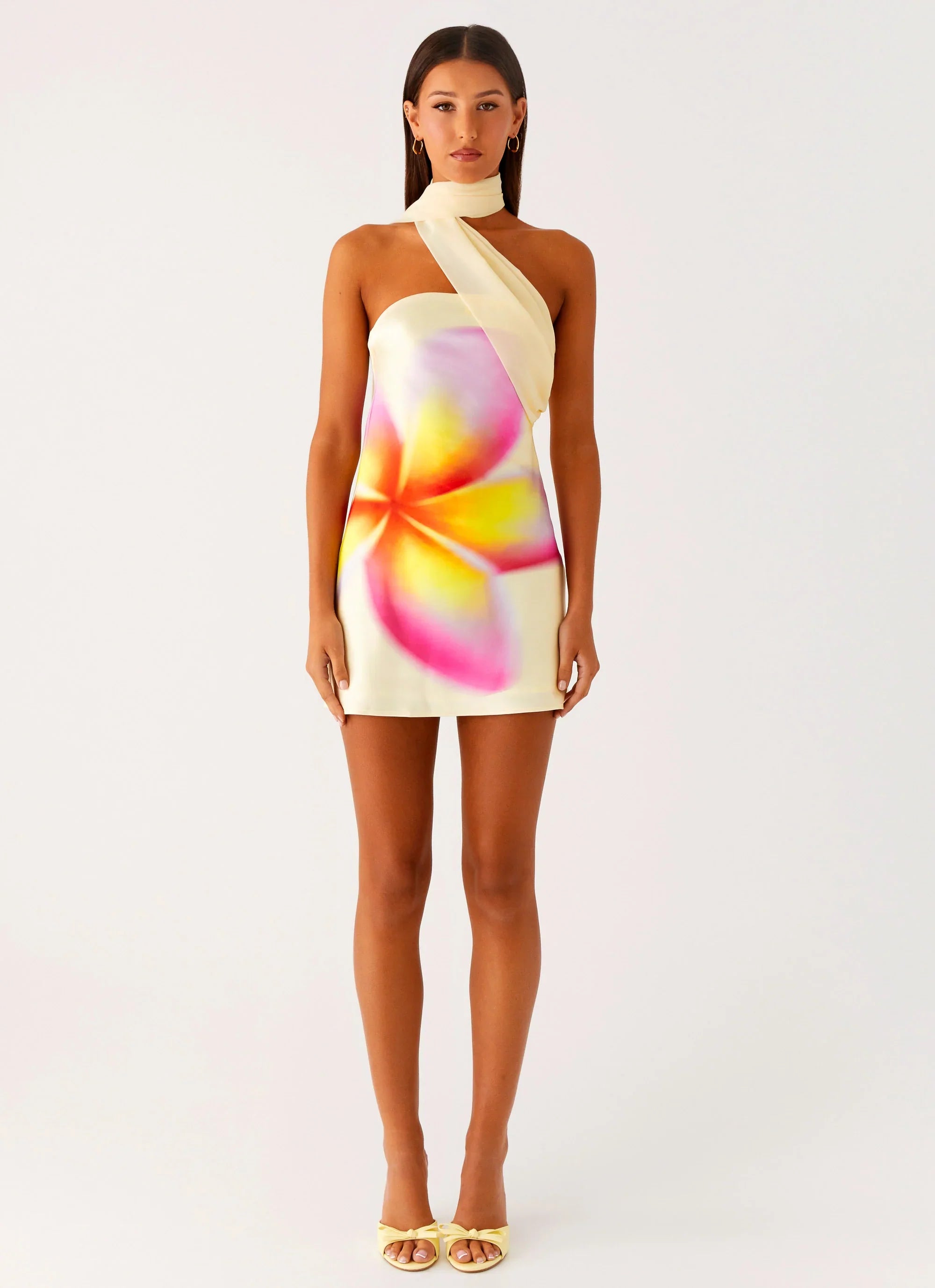 Isa Scarf Satin Mini Dress Frangipani Yellow