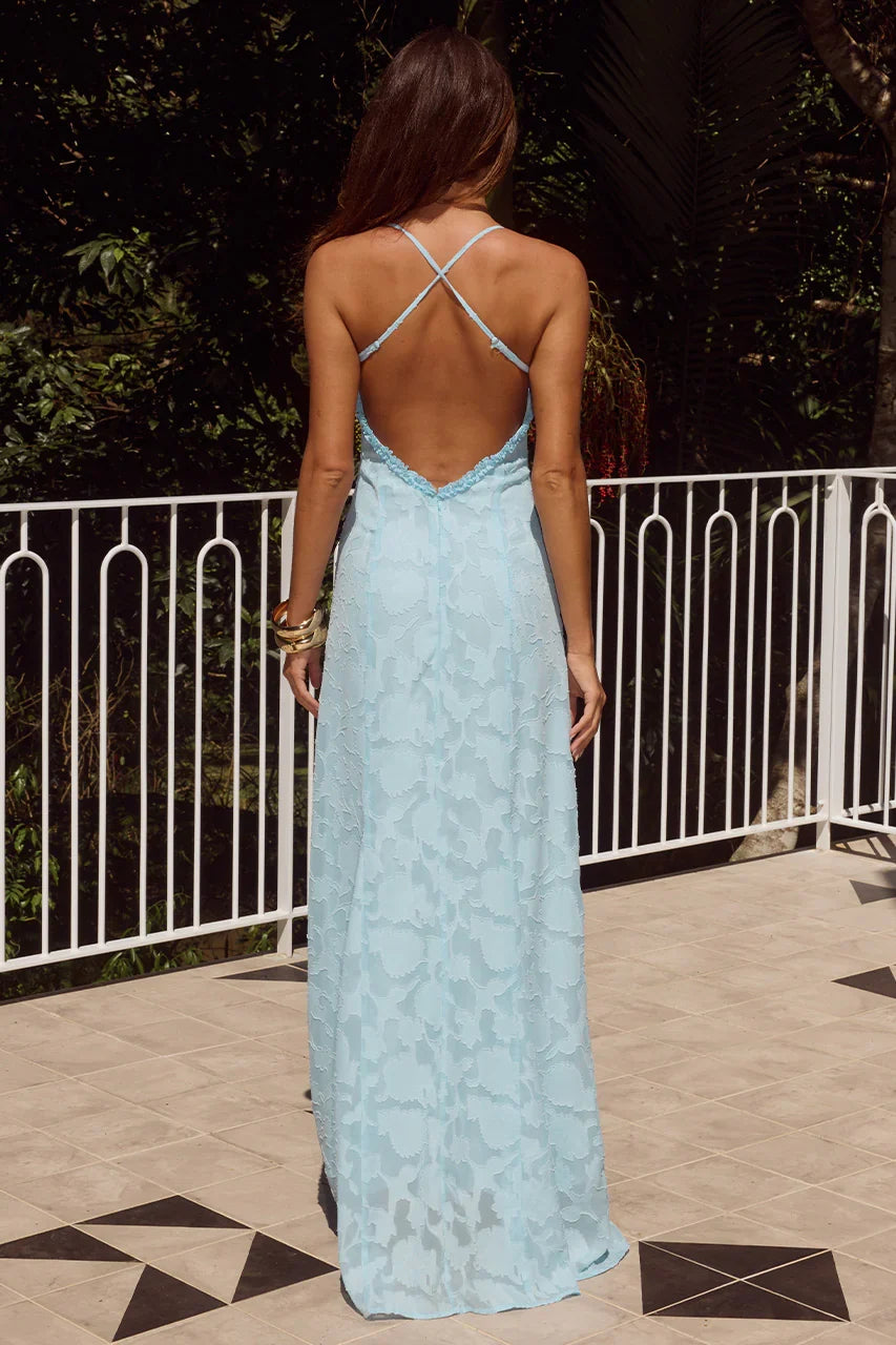 ELLERBY FRILL TRIM MAXI DRESS SKY BLUE