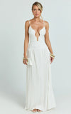 Hathaway Maxi Dress U Shaped Neck Pleated Dress in Ivory