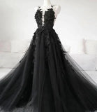Sexy Black Lace Appliques Sleeveless Tulle Backless Wedding Dresses with Veil