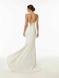 Elegant Mermaid Strapless Elastic Satin Wedding Dresses with Train