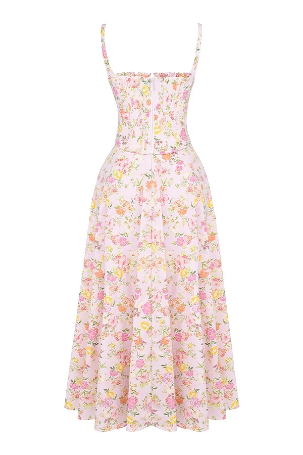 pink meadow print cotton midi sundress