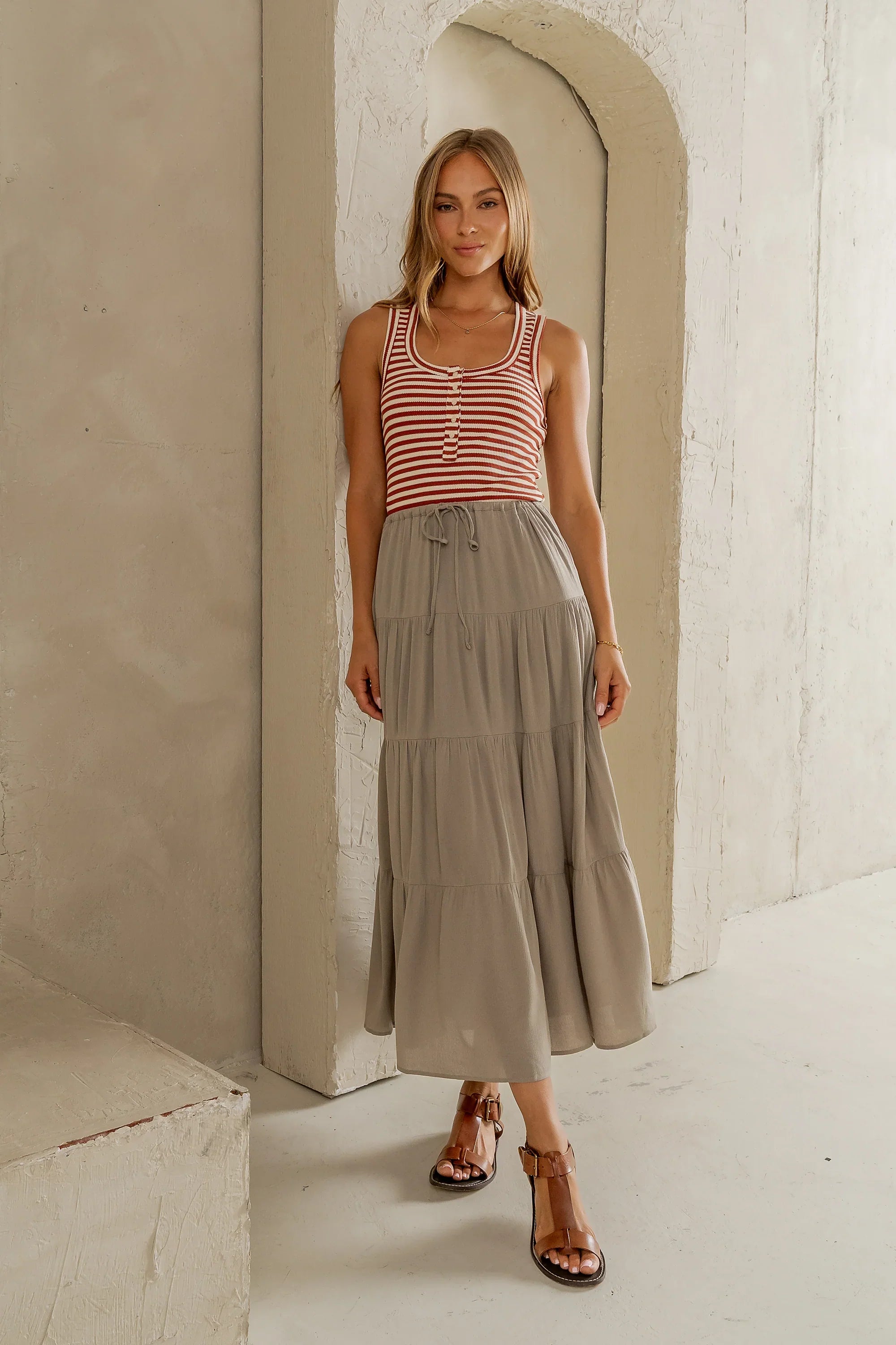 June Tiered Maxi Skirt in Olive