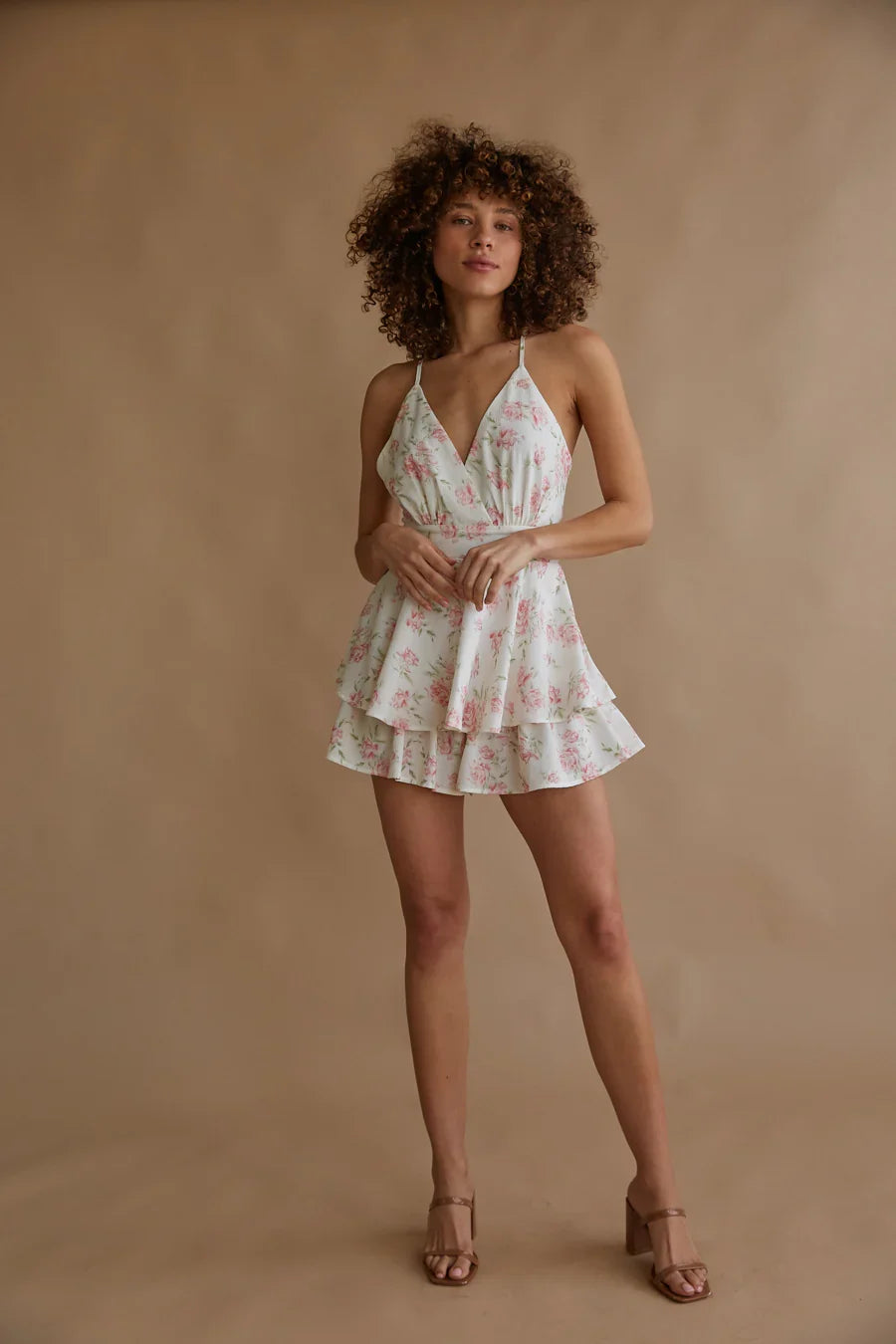Tiana Wrap Tiered Ruffle Floral Romper