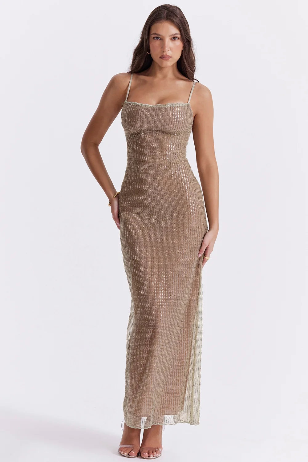 cafe au lait beaded maxi dress limited edition