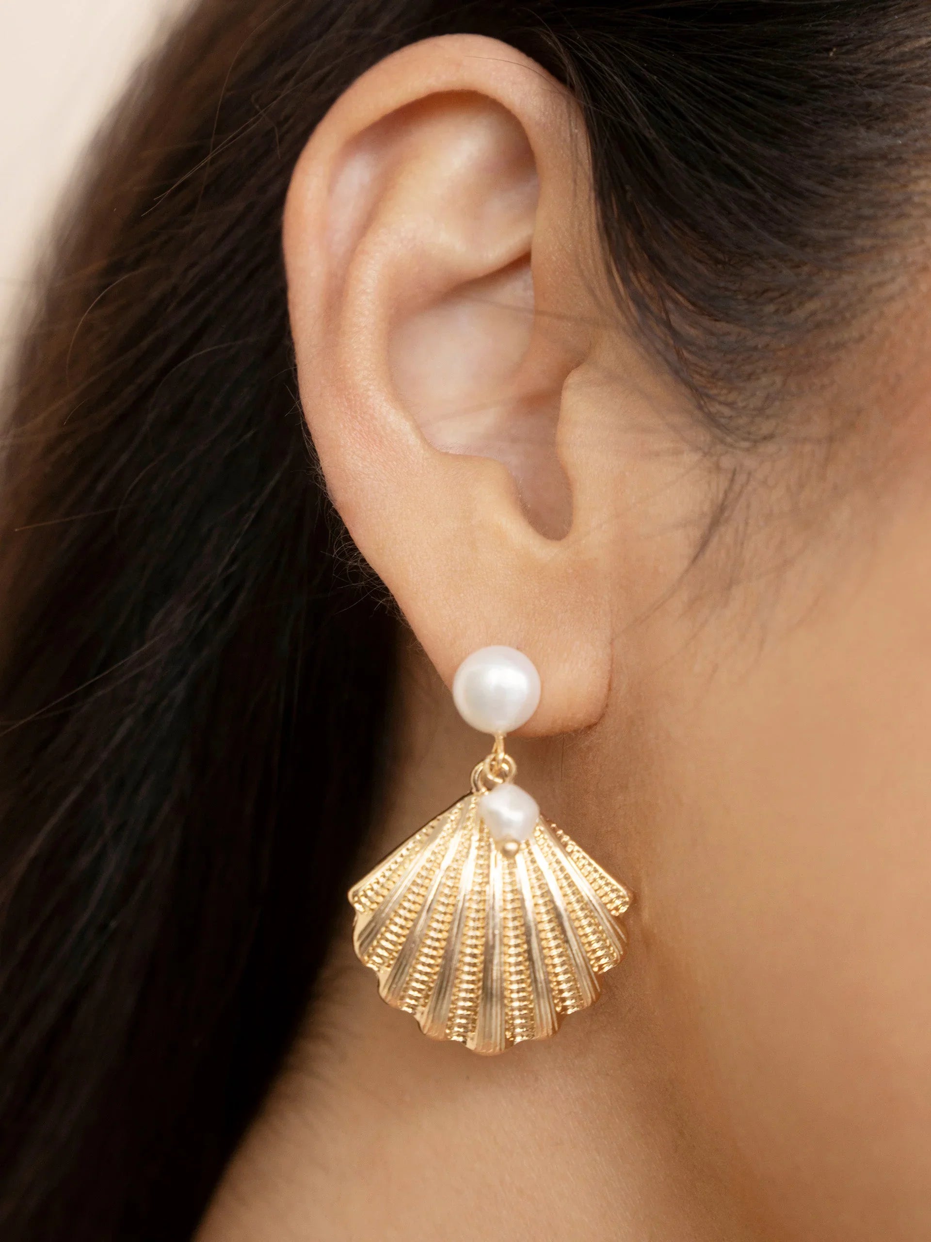 Scallop Shell and Pearl Earrings