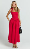 Helda Midi Dress Halter Tie Neck Corset Panel Dress in Red