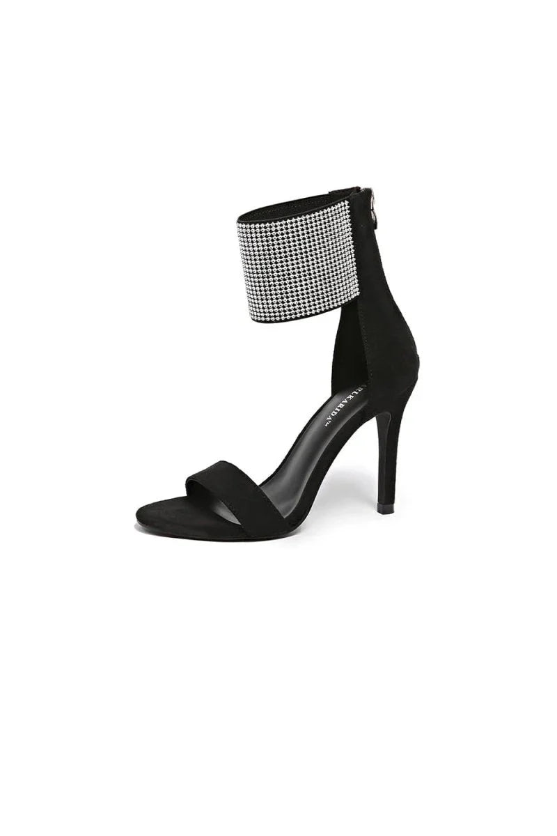 Black Wide Ankle Cuff Open Toe High Heels