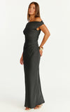 Lira Midi Dress One Shoulder Satin Dress in Black